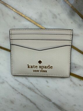 kate spade Cream Saffiano Card Case with Gold Logo